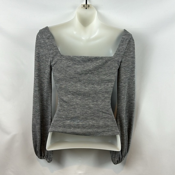 Lovers + Friends Blakely Heather Gray Square Neck Balloon Sleeve Sweater Sz XS - Picture 10 of 12